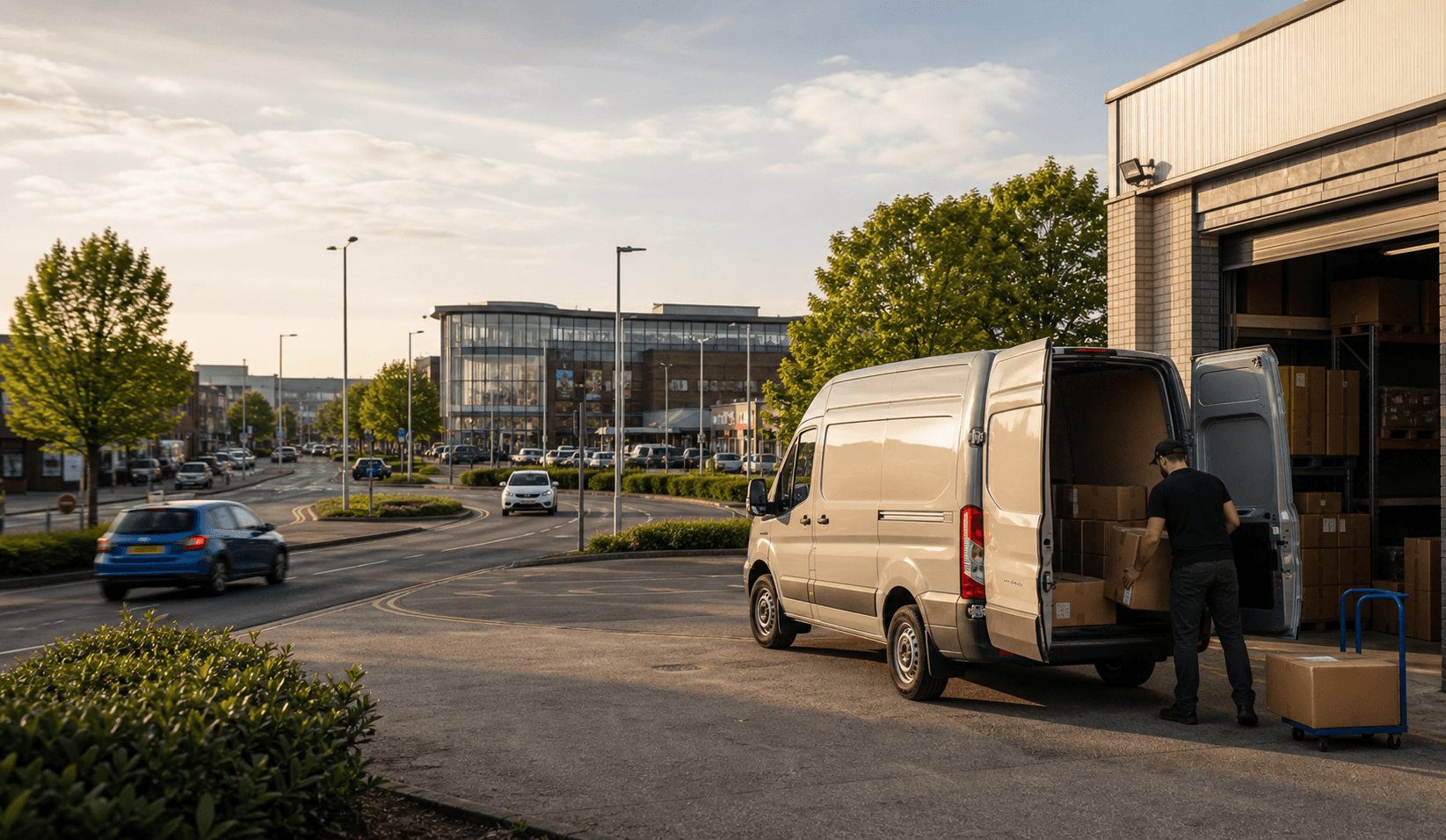 Modern self-drive rental van ready for loading in Stevenage